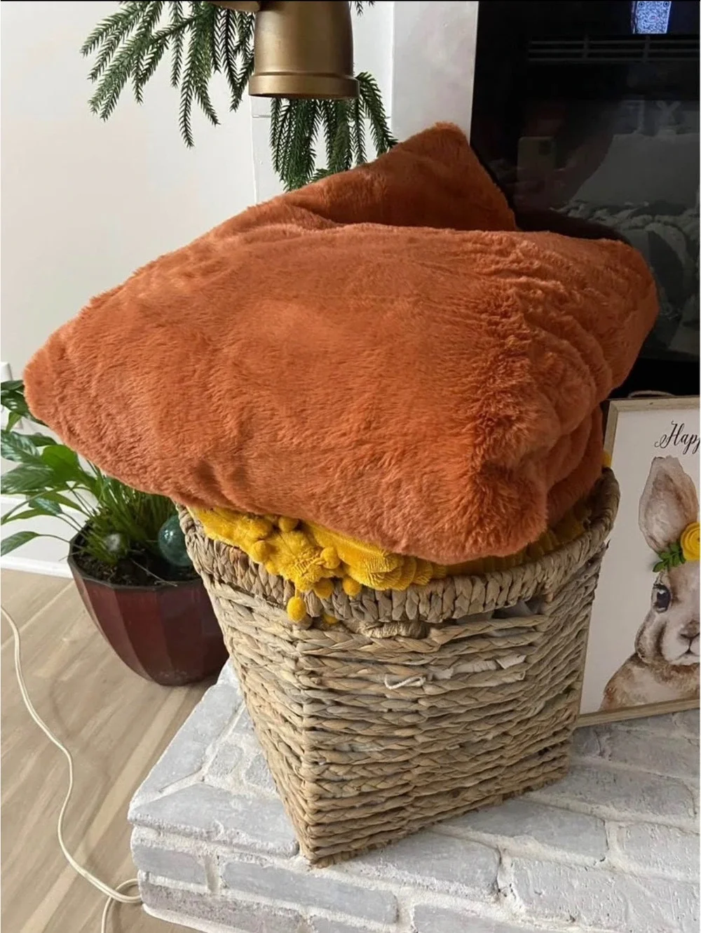 Rust Brown/Cooper color Plush Faux Fur Blanket with Carry Handle